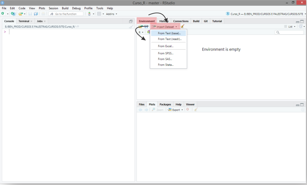 Usando o RStudio para importar dados