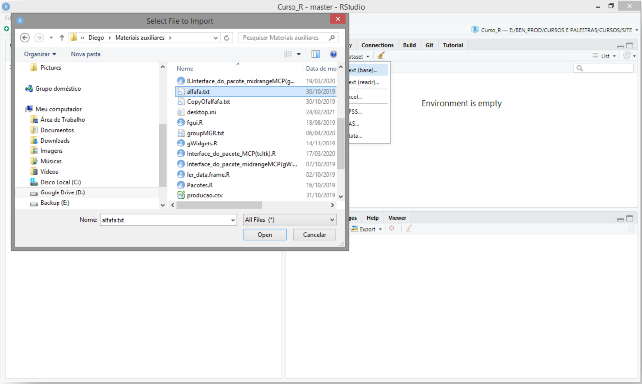 Usando o RStudio para importar dados