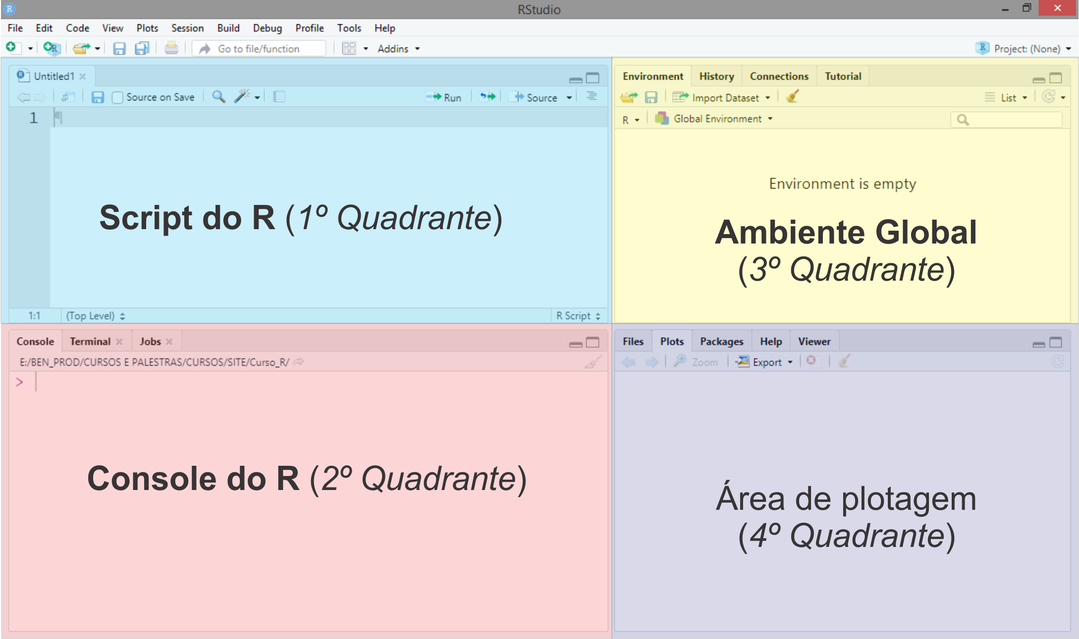 Interface do RStudio (Versão 1.4.1103).