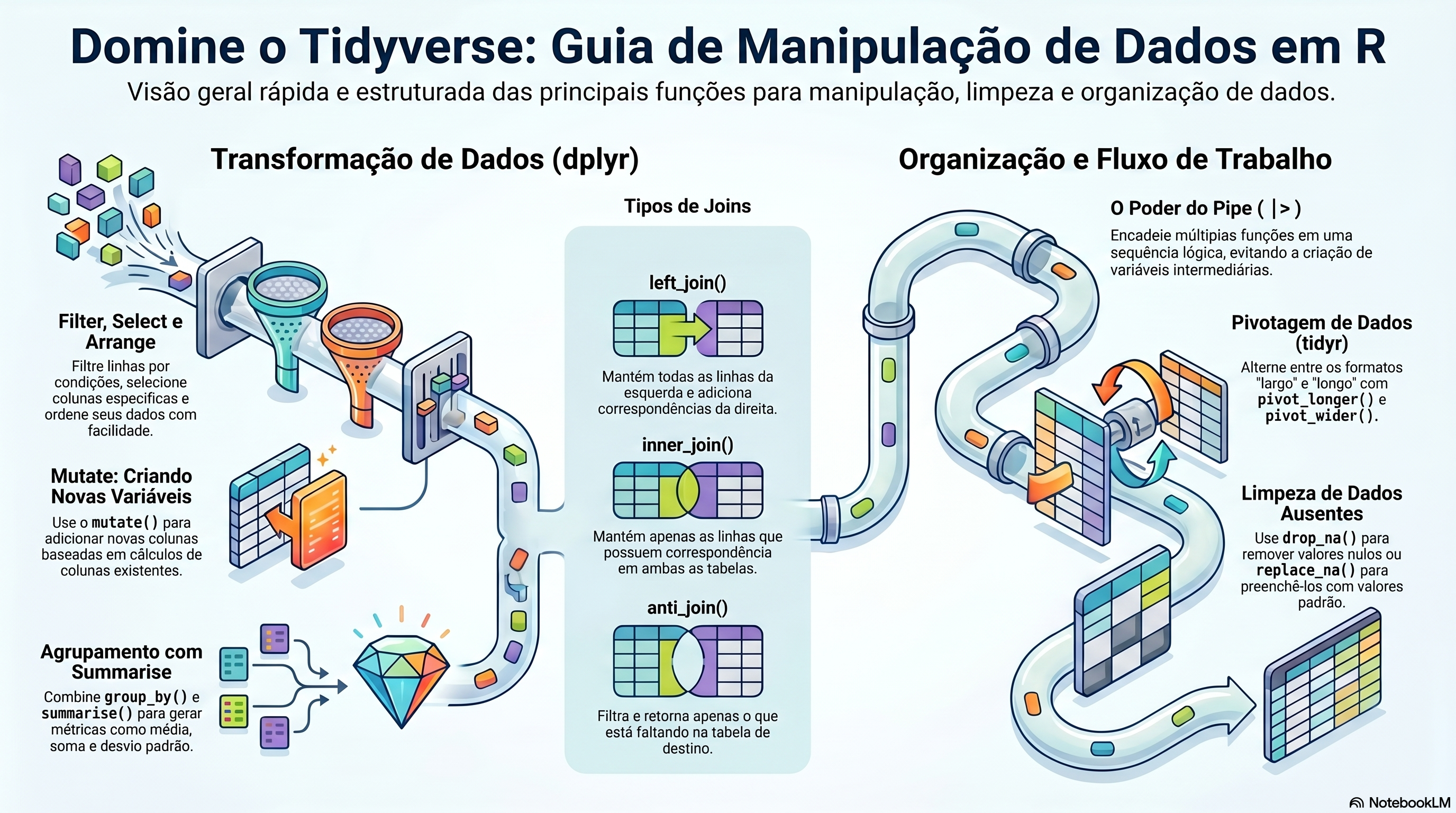 Infográfico 05 (NotebookLM - 2026.1) - Tidyverse: Manipulando Dados.